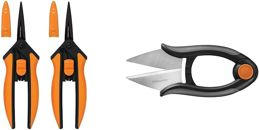 Fiskars Micro-Tip Pruning Snips Garden Shears - Plant Cutting Scissors with Sharp Precision-Ground Non-Stick Blade - 2-Count & Garden 310020-1001 Garden Herb Snip, 5'', Black