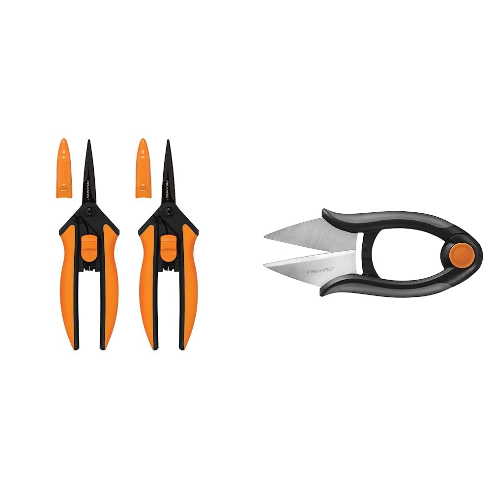 Fiskars Micro-Tip Pruning Snips Garden Shears - Plant Cutting Scissors with Sharp Precision-Ground Non-Stick Blade - 2-Count & Garden 310020-1001 Garden Herb Snip, 5'', Black