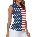 Suhoaziia American Flag Sleeveless Golf Polo Shirts for Women Racerback Zip Collared Tennis Tshirt Summer Golf Tank Tops Sun Protection Quick Dry Sports Workout Pullover 4th of July Outfits