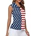 Suhoaziia American Flag Sleeveless Golf Polo Shirts for Women Racerback Zip Collared Tennis Tshirt Summer Golf Tank Tops Sun Protection Quick Dry Sports Workout Pullover 4th of July Outfits