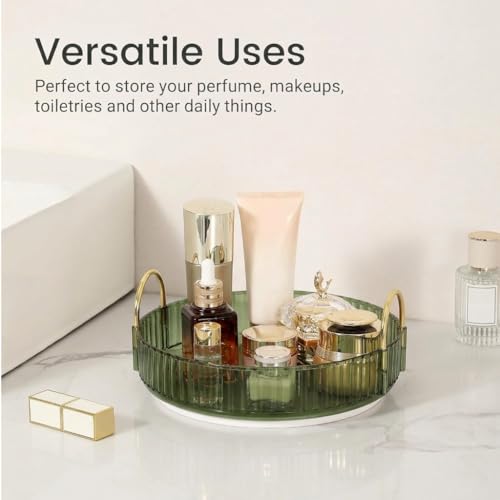 Image of INOVERA (LABEL) 360 Rotation Makeup Organizer for Women, Girls & Bride - Dressing Table Cosmetic Storage Case - Bathroom Vanity Skincare Holder Organiser (1 Tier, Green)