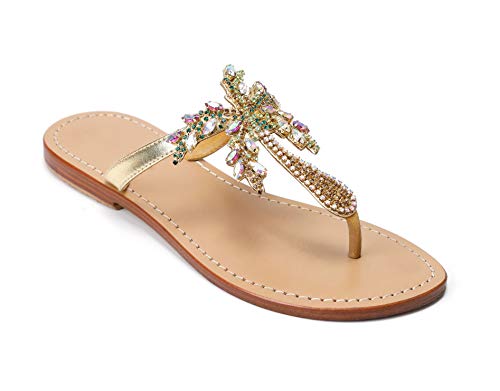Monrovia Women's Rhinestone Jeweled Flat Beach Wedding Summer Sandals Gold Rhinestone Jeweled Sandals for Women Bling Jelly Flat Sparkly Sandals Dress Dressy Flip Flops3