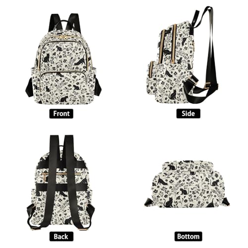 Image of Women Fashion Backpack Purse Flowers Cat Rucksack, S | Casual Lightweight Quilted Daypack Ladies Bag for College Travel Work