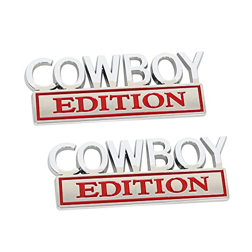 Reswish 2 Pcs Cowboy Edition Emblem,3D Letter Badge Sticker Decal Car Side Rear Front Trunk Door Fender Bumper Badge,Universal Cowboy Edition Door Decoration (Silver&Red) #TOP9