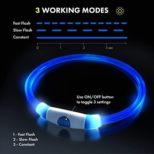 Dog Collar Light for The Dark, Silicone Collar Flashing Led Light for Pets- USB Rechargeable - Makes Your Dog Visible (Blue)
