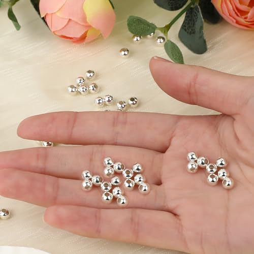 4mm Silver Metal Spacer Beads for Jewelry Making, 1500 Pcs Small Loose Beads with Hole Metallic Plated Round Ball Charms Caps for DIY Bracelet Necklace Craft Projects Supplies - Image 4