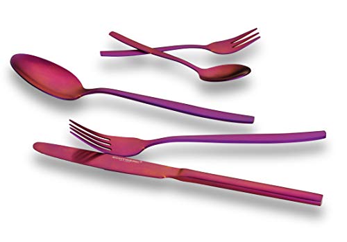 ECHTWERK EW-BS-3015R Positano - Cubertería (30 piezas, para 6 personas, acero inoxidable 18/10, acabado brillante), color morado y rojo Cover