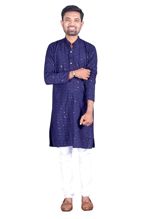Men's Purple Embroidered Kurti With Watch Accents And Beige Shoes-image-39