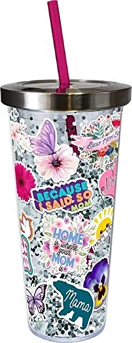 Spoontiques Mom Sticker Art Glitter Cup, Female, Mother's Day, Insulated Travel Mugs, Holds Hot And Cold Beverages #TOP22