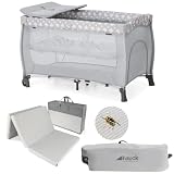 hauck Lettino Da Viaggio Sleep N Play Center Set con Materasso Comfort e Zanzariera | Lettino Campeggio Neonato con Fascia Rialzata, Fasciatoio e Borsa Trasporto - Teddy Grey