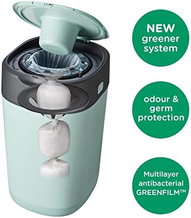 Tommee Tippee Twist and Click Advanced Nappy Bin, Eco-Friendlier System, Includes 1x Refill Cassette with Sustainably Sourced Antibacterial GREENFILM, Blue