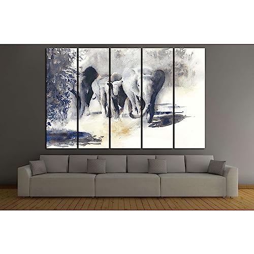 Cuadro en lienzo de elefantes ZELLART WTD, arte impreso en 5 paneles 140x90 cm
