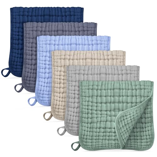 Unnivoll Muslin Cloths for Baby 100% Cotton Muslin Squares Burp Cloths Baby Essentials for Newborn Boys Girls Large 50x25CM Extra Soft and Absorbent 6 Pack - Multicolor