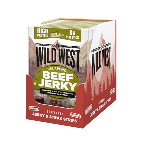 Wild West Jalapeno Beef Jerky 12 × 25g – High Protein Gluten Free Snack – No Added MSG – Ideal for Gym, Travel, Hiking & Everyday Energy