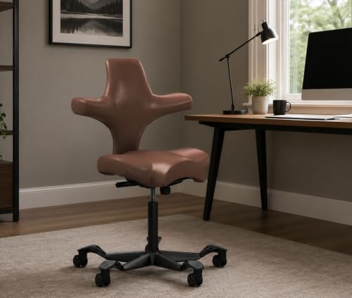 Image of HAG Capisco Standard Chair-Black Frame-Upholstered Brown Mahogany Vinyl