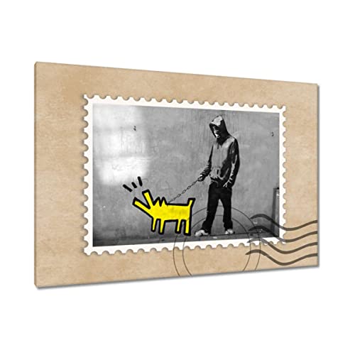 Tableau imprimé sur toile Banksy Doggy jaune 120x80 cm pour habiller vos grands murs blancs