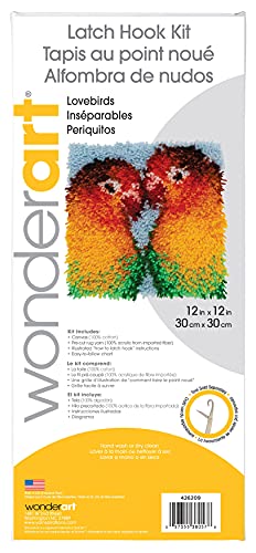 Image of Wonderart Lovebirds Latch Hook Kit, 12 inch X 12 inch (426209)