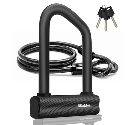 Image of NDakter Bike Locks Heavy Duty Anti Theft, Bicycle U Lock for Ebike, 18mm Shackle, 6FT Steel Security Cable with 3 Keys for Electric Escooter, Mountain & Folding Bike, Tri-Bike Wheel Lock Sturdy