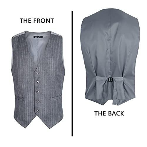 Alizeal Mens Pinstripe Business Suit Vest Formal Dress Tuxedo Waistcoat, Gray Striped-L #TOP3