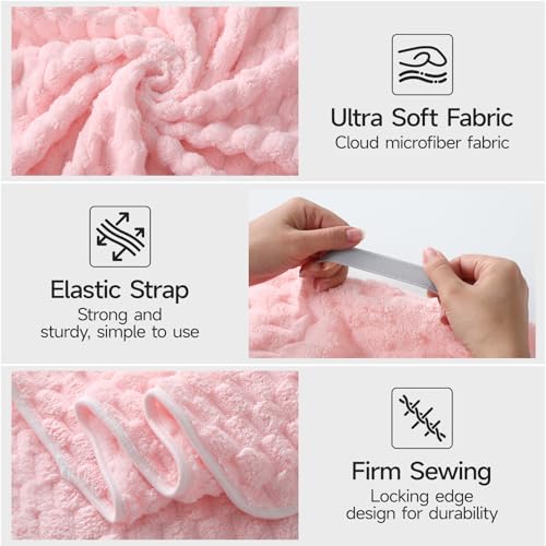 Image of REDKISS Pink Microfiber Hair Towels - Extra Large Hair Towel Wrap for Women, 24x42 inch Hair Towels with Elastic Strap, Super Soft Hair Drying Towels for Long, Thick, Curly Anti Frizz Turbans