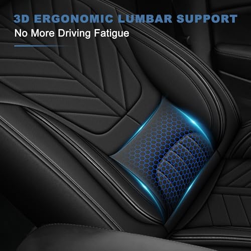 Image of for Chevy Chevrolet Silverado Seat Covers 2007-2025 2026 | Gmc Sierra 1500 2500hd 3500hd Full Set Crew Cab Leather Seat Protectors with Lumbar Support(5 Seats,Black)