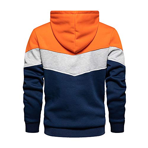 Toloer Mens Boys Fashion Hooded Jerseys Long Sleeve Contrast Color Hip-Hop Sweatshirt Hoodies Orange Small #TOP1