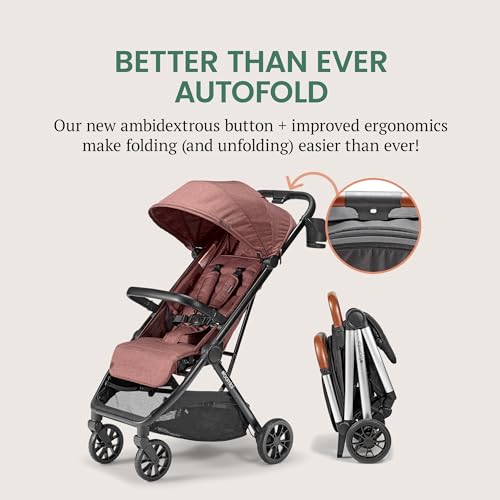 Image of Bombi Bēbee V2 Lightweight Baby Stroller - Premium Vegan Leather, One-Hand Fold, Infinite Recline, Aircraft-Grade Aluminum Frame, XXL Canopy, and Ample Storage Umbrella Stroller - Desert Berry