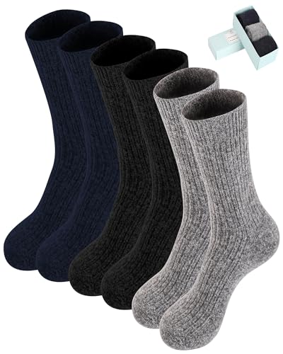 Image of CHAO RAN 3 Pairs Mongolia Wool Cashmere Socks for Men Winter Warm Male Socks Thick Soft Dress Crew Socks