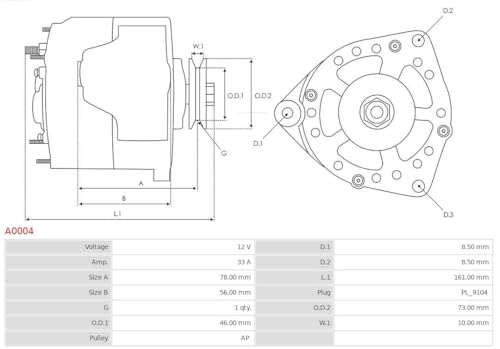 Alternador A0004 AS-PL de 33A con polea para generador de motor 6