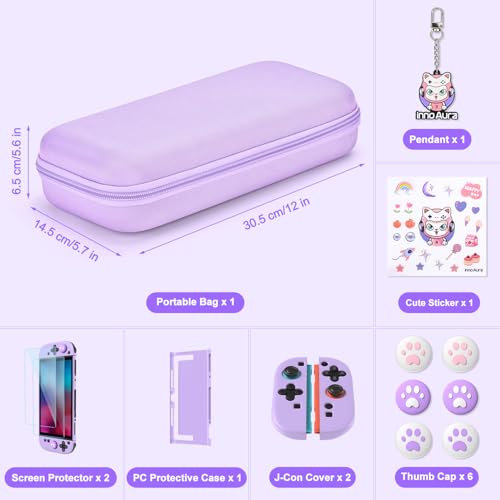 innoAura Switch 2 Case 14-in-1 Bundle for NS Switch 2 (2025), with Carrying Case, Protective Cover, Thumb Grips, Screen Protector, Cute Pendant and Sticker, Purple by innoAura - Image 2