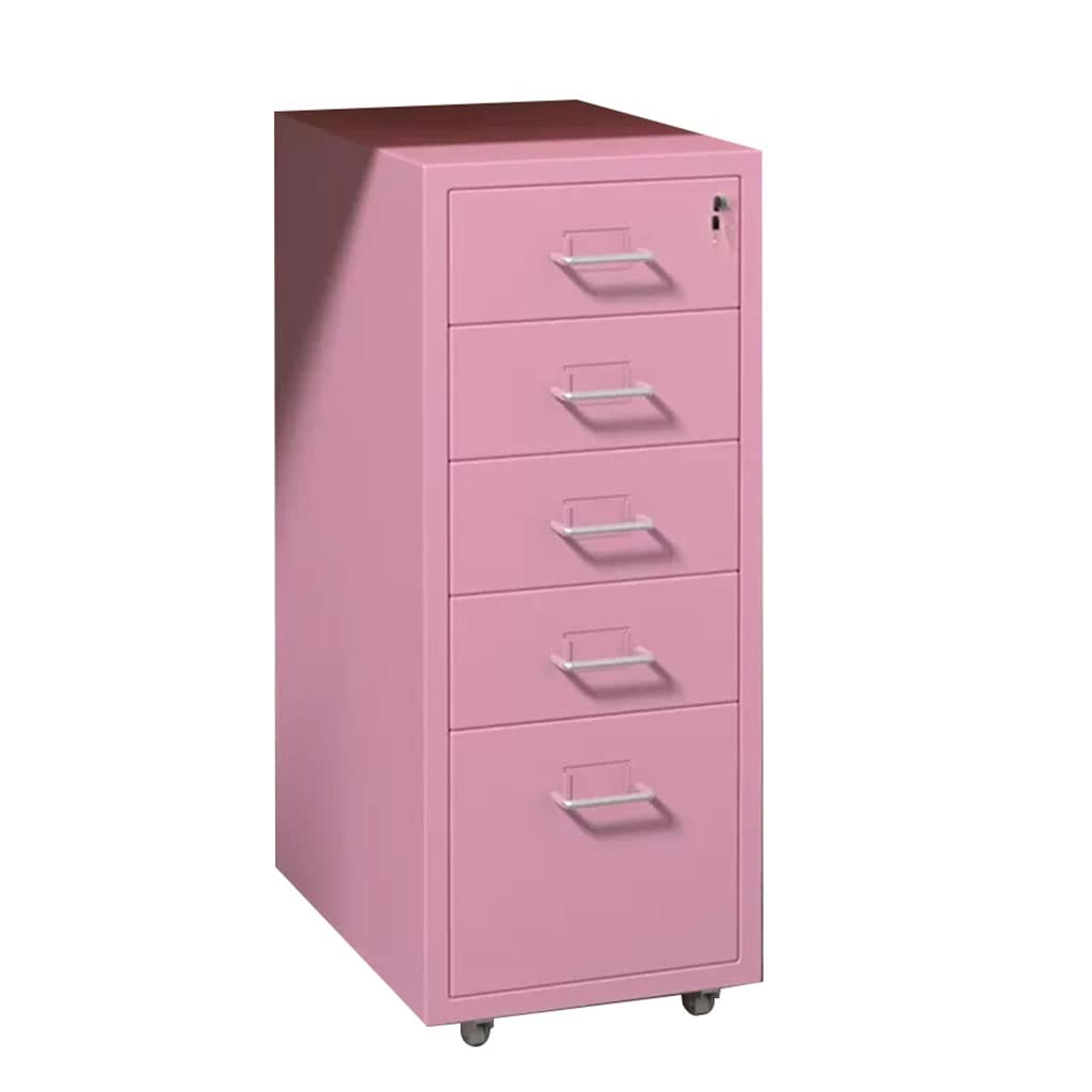 Aioneer Pink 5 Layer D Type Steel Filing Cabinet With Rollers For Home Office Mobile Lockers-28X41x67cm