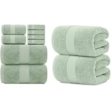 White Classic 4 Luxury Light Green Bath Towels 27 x 54 and 2 Luxury Bath Sheet Towels 35 x 70 | Cotton, Highly Absorbent and Quick Dry for Hotels, Spa and Bathroom