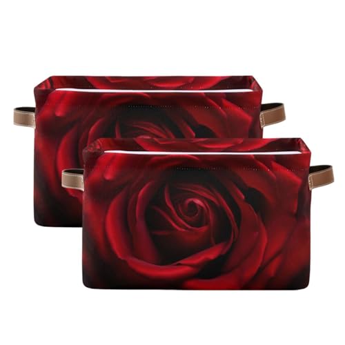 YETTASBIN Red Rose Storage Basket 1PC, Large Collapsible Toys Clothes Organizer, Long-Lasting Canvas Storage Bin with Handle for Shelves Closet Laundry Home Office Decor