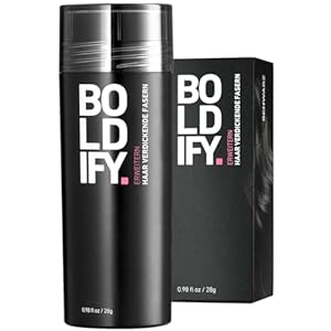 BOLDIFY Streuhaar für Dünner Werdendes Haar (Schwarz), Unsichtbar, Natürlich, Große Flasche, 28g, Kaschiert Haarausfall in 15 Sek, Haarverdichtung, Haarpuder für Feines Haar, Frauen/Männer