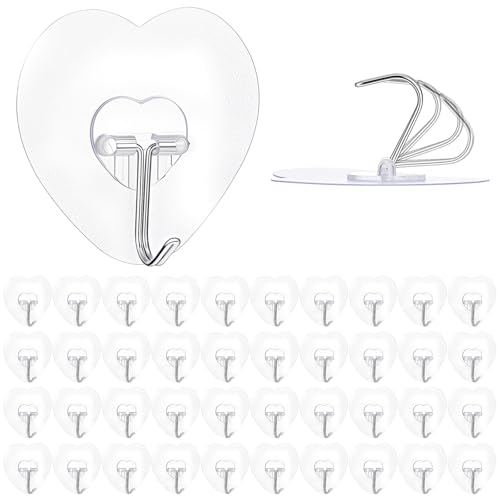 Grevosea 40Pcs Wall Hooks Adhesive Hooks Heavy Duty Heart-Shaped Hooks