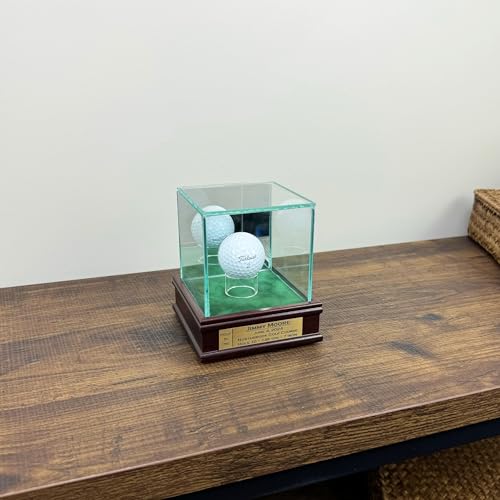 Image of Golf Ball Hole-in-One Display Case with 1 1 /2 inch Sport Moulding | Real Glass Display for Your Hole in One Golf Ball | Add Custom Personalization | Hole in One Golf Ball Display Case