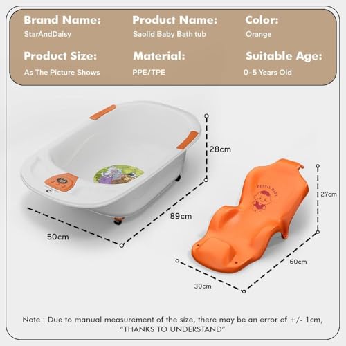 Image of StarAndDaisy Baby Bath Tub for 0 to 5 Years /Bath Tub for Kids 0-3 Years /Infants Bathtub with Temperature Censor & Baby Bath Seat /Sling, Antislip Kids Bath Tub with Bath Chair -White Orange