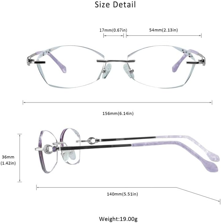 Miniatura 3 de LifeArt Lentes de lectura con bloqueo de luz azul sin montura con lente personalizada que reducen la fatiga ocular con diamantes elegantes para