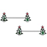 Body Candy 14G Womens Nipplerings Piercing 316L Steel 2Pc Red Accent Holiday Tree Nipple Ring Set...