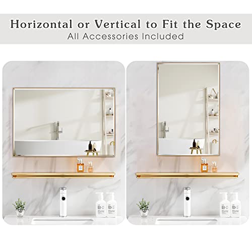 Bonverre 24 X 32 Inch Beveled Edge Rectangle Wall Mirror, Aluminum Frame Rectangular Mirror For Bathroom, Vanity, Bedroom, Living Room, Entryway, Wall Mounted Horizontal Or Vertical, Gold #TOP3