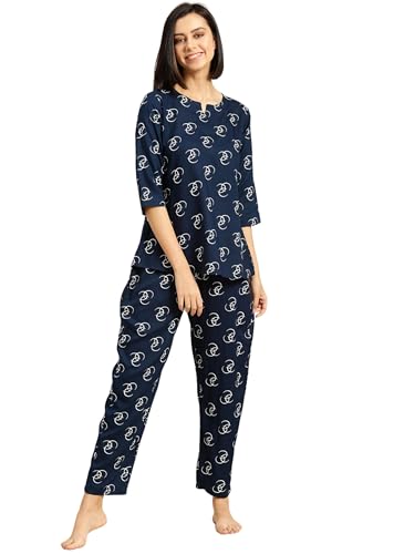 Image of Ichaa Women's Rayon Night Suit Printed Top & Bottom Set