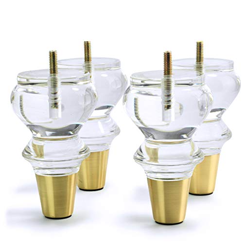 Jerever Acrylic Clear Furniture Legs Replacement Sofa Couch Feet Mid Century Decor For Cabinet Dresser Home Diy Legs Set Of 4  cover