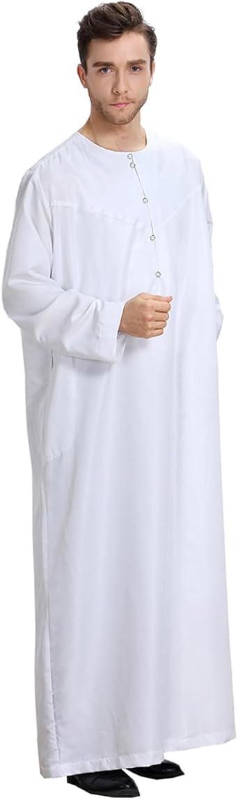 Qianliniuinc Men Arabic Long Sleeve Thobe for Ramadan - Muslim Kaftan Prayer Clothes Islamic Wear Middle Eastern Dress