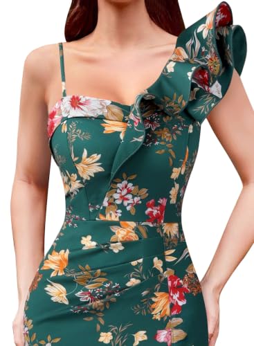 Image of VFSHOW Womens Ruffle One Shoulder Formal Prom Gala Maxi Dress Evening Gown | V Neck, Bodycon, Sexy High Slit, Long Cocktail Wedding Guest Dresses, Party, Bridesmaid