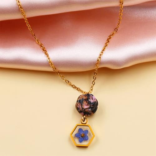 Vivaday Colar feminino de flor de jade com semente de mostarda | Joias motivacionais cristãs de aço