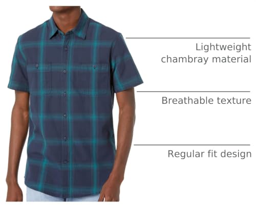 Image of Amazon Essentials Men's Regular-Fit Short-Sleeve Button-Down Chambray Shirt