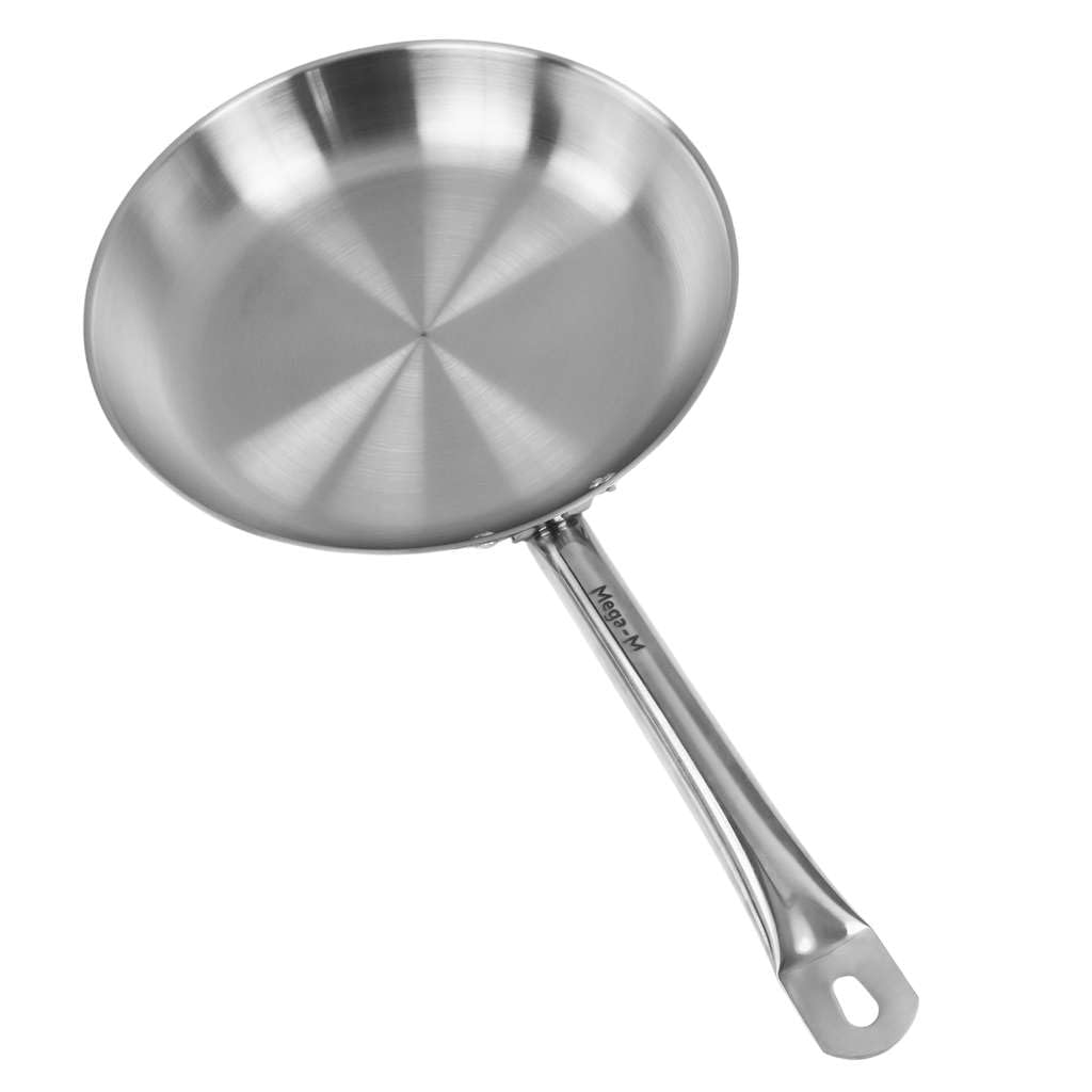 MEGA-M Patelnia Gastronomiczna ze Stali Nierdzewnej 28 cm | Trójwarstwowe Dno Sandwich, Do Kuchenek Gazowych Ceramicznych i Indukcyjnych, Inox