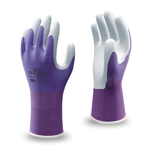 SHOWA Floreo 370 Gardening Gloves for Women & Men – 1 Pair Purple Nitrile-Coated Garden Gloves with Touchscreen Grip – Lightweight, Breathable & Comfortable Fit - Medium