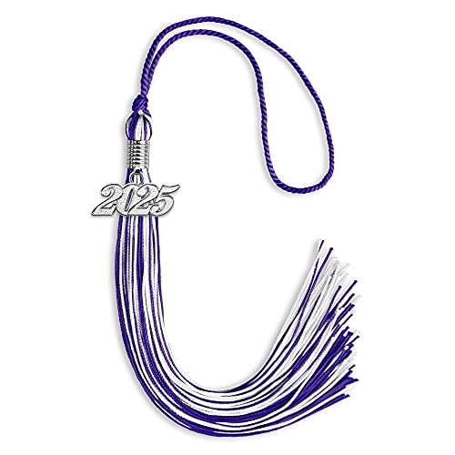 Endea Graduation Mixed Double Color Tassel with Silver Date Drop (Purple/White, 2025)