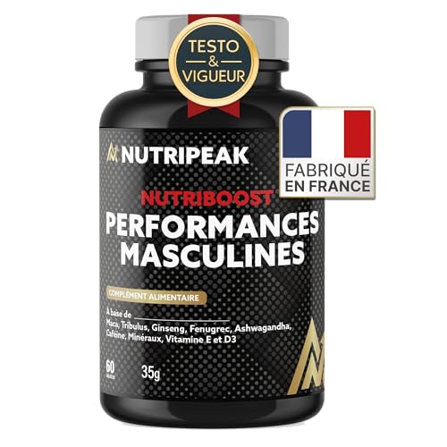 Nutripeak - TESTOSTERONE HOMME Concentré pour Performance Masculine | Action COMPLÈTE - 100% Naturel | Tribulus terrestris - Ashwagandha - Fenugrec - Ginseng & Zinc caféiné | Fabriqué en France - -16%